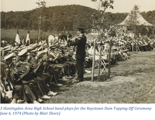 Huntingdon Area High School band plays for the Raystown Dam Topping Off Ceremony June 6, 1974 (Photo by Blair Shore)