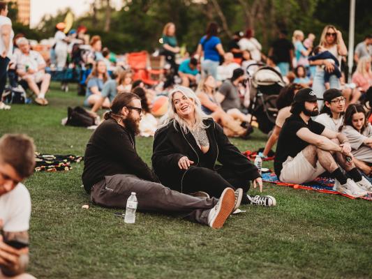 A couple enjoy live music in Festival Park in Fayetteville, NC.