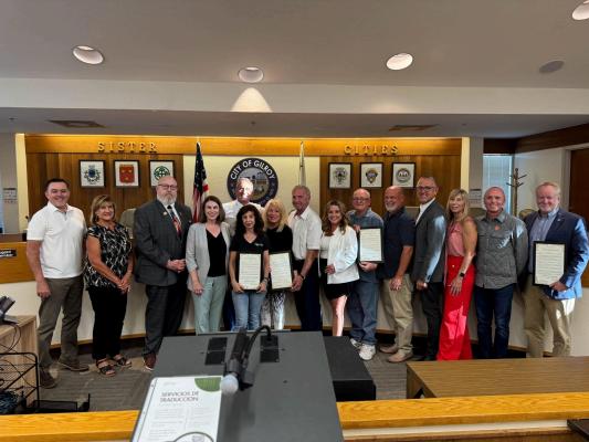 Greg Bozzo and the Gilroy City Council honoring Centennial Wineries