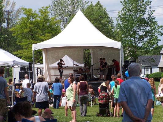 people gathered around center stage