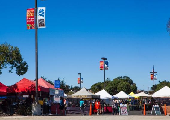 vendor tents at the marina farmers market