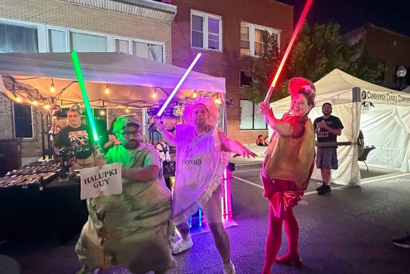 Mr. Pierogi and crew with light sabers