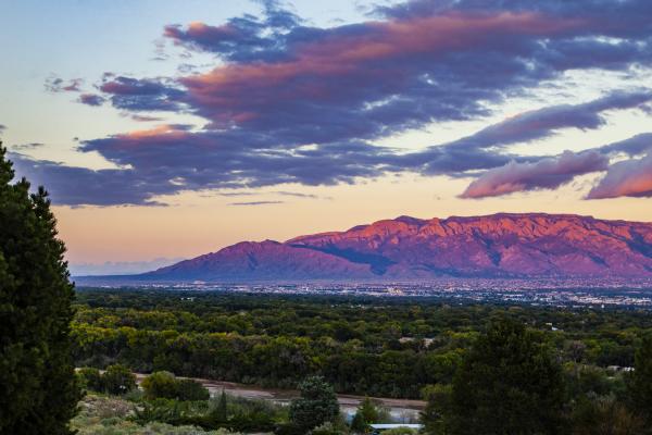 The Sandia Mountains at sunset from the westside of the city.