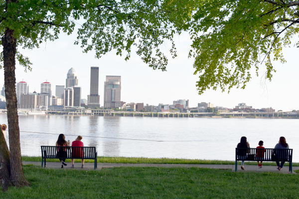 Visitors overlook the water at Ashland Park in Clarksville, IN