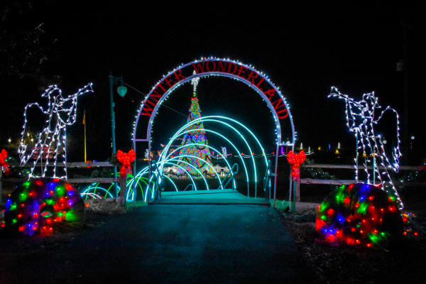 Light display with angels at the Charlestown: Christmas City event