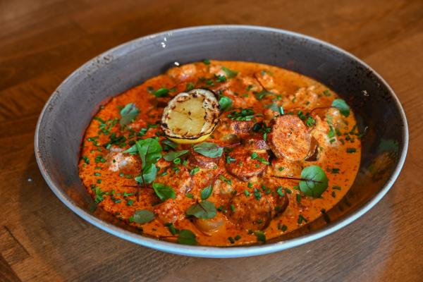 Shrimp and Grits Dish Red Yeti