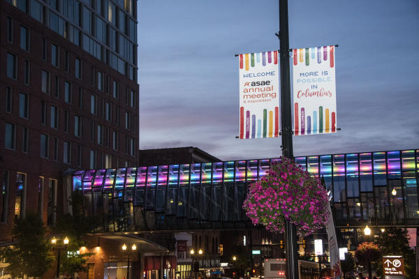 Photo of ASAE banner on pole in Downtown