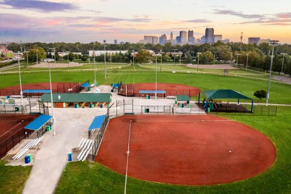An aerial view of Lou Berliner Sports Park in Columbus