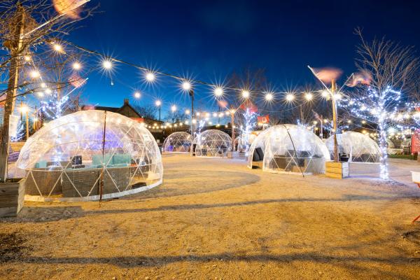 Igloos in the Wintergarden at Land-Grant Brewing Company