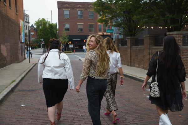 A group of girls walking in the Short North Arts District.