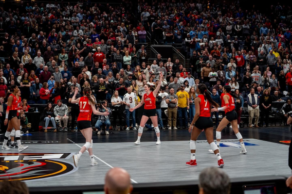 Columbus Fury volleyball team playing during game