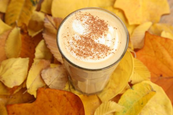 Milligan's Maple Latte Brioso Coffee on top of fall leaves