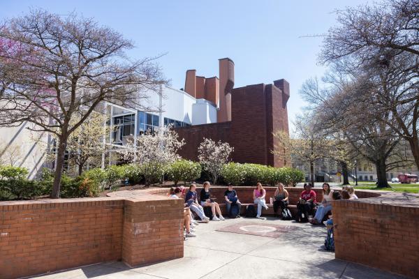 An external shot of the Wexner Center for the Arts in the spring.
