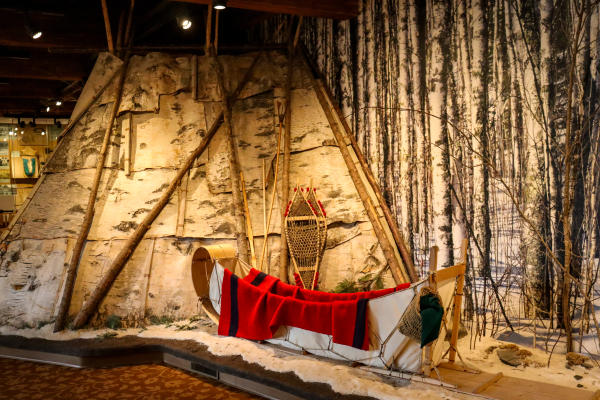 Birch bark structures in a museum