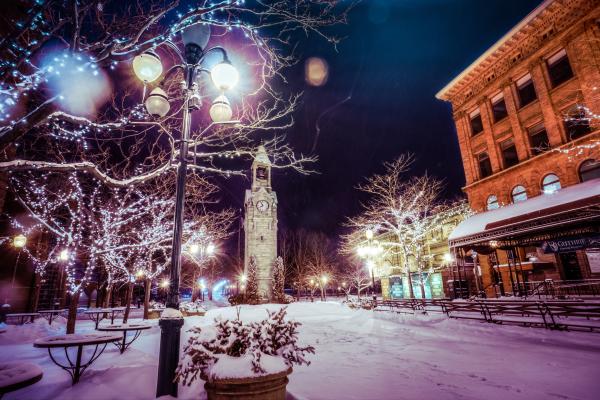 Magical Centerway Square Winter Evening Clocktower