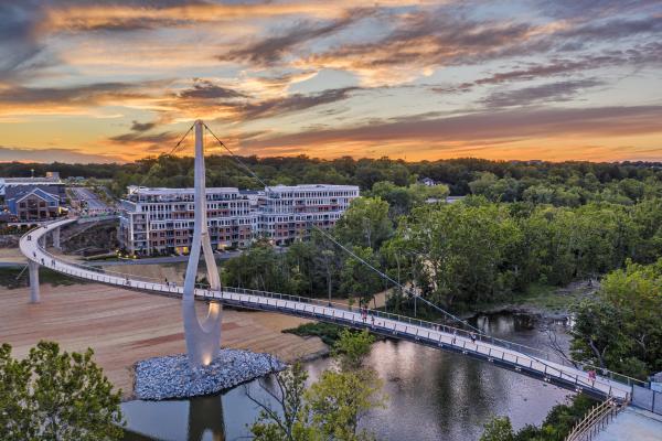 The Dublin Link pedestrian bridge west side sunset