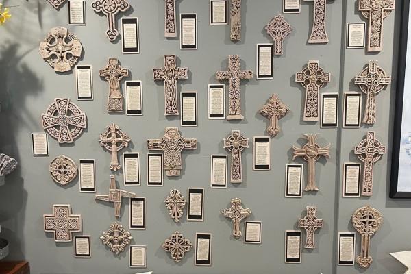 A wall of Celtic crosses