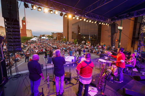 View from behind the band looking out at the crowd at the Elkhart Jazz Festival.