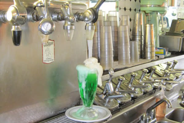 Freshly poured green drink from South Side Soda Shop