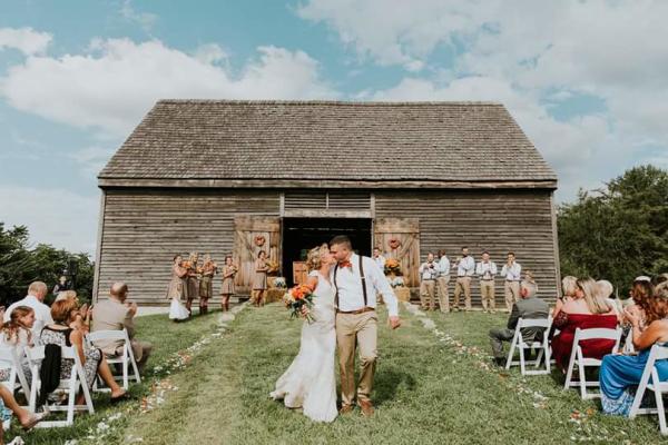 Couple Exiting Their Outdoor Wedding at Howard County Conservancy