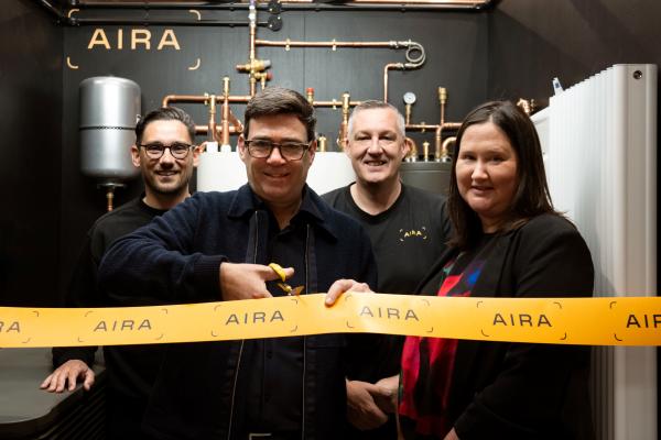 Manchester Mayor Andy Burnham cuts a ribbon at Aira's North West tech hub