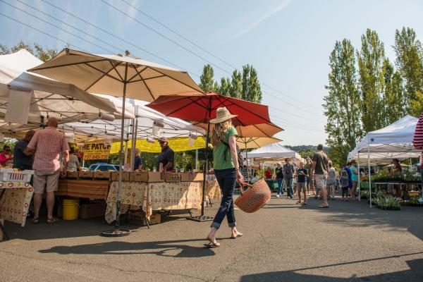Shoppers peruse the bounty of local produce found at a Napa Valley Farmer's Market