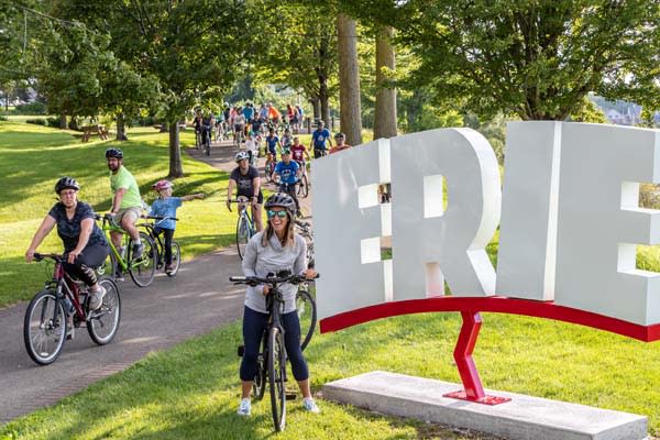 Large crowd of Cyclist at a fest