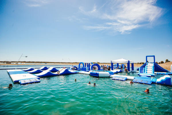 Water based inflatable obstacle course at Perth Aqua Park
