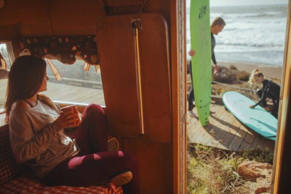 camper and coffee on highway 1 in san luis obispo