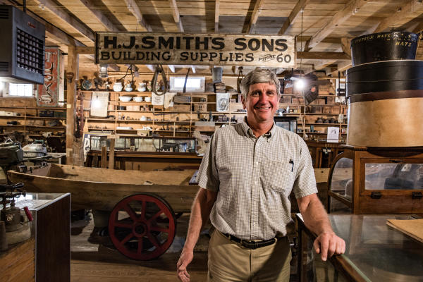 Owner inside of H.J. Smith's & Sons Shop and Museum in Covington, LA