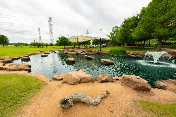 Wide view of Oyster Creek Park in Sugar Land, TX.