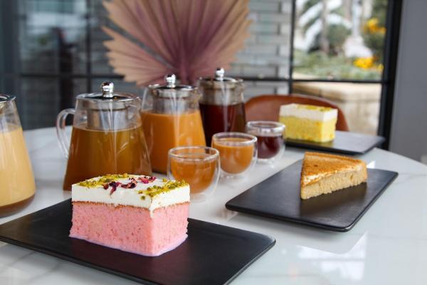 A variety of tea and desserts at Haraz Coffee House