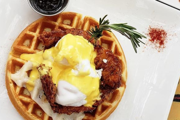 Chicken and waffles at Jupiter Pizza & Waffle Co.