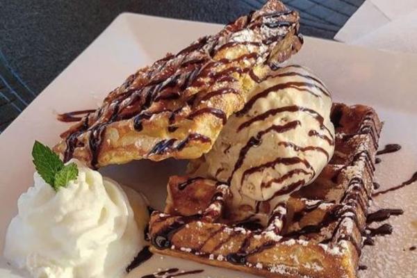 Gelato and waffles from Coco Crepes Sugar Land.