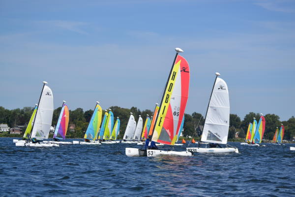 Hobie Wave sailboats in the water