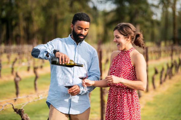 Couple enjoys a glass of wine at Bethany Winery