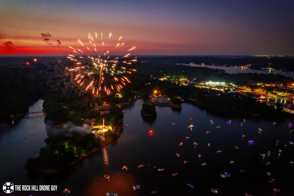 Boats watching fireworks on Lake Wylie