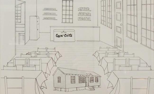 Artist's rendering of the interior of Margaret Crowner's Cook Shop.