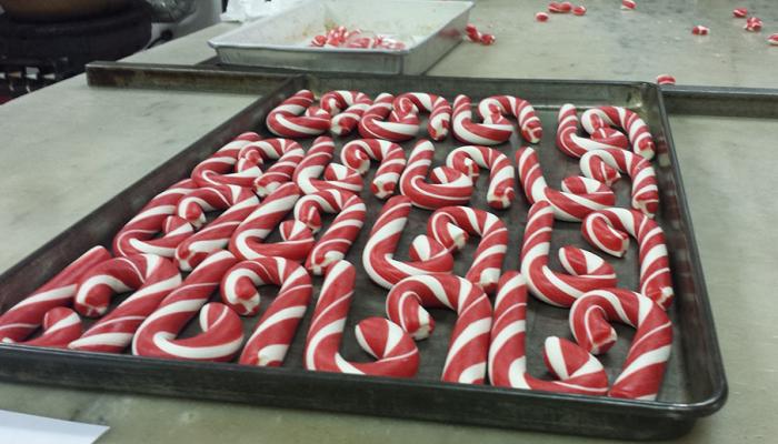 A sheet of candy canes from Martinsville Candy Kitchen in Morgan County