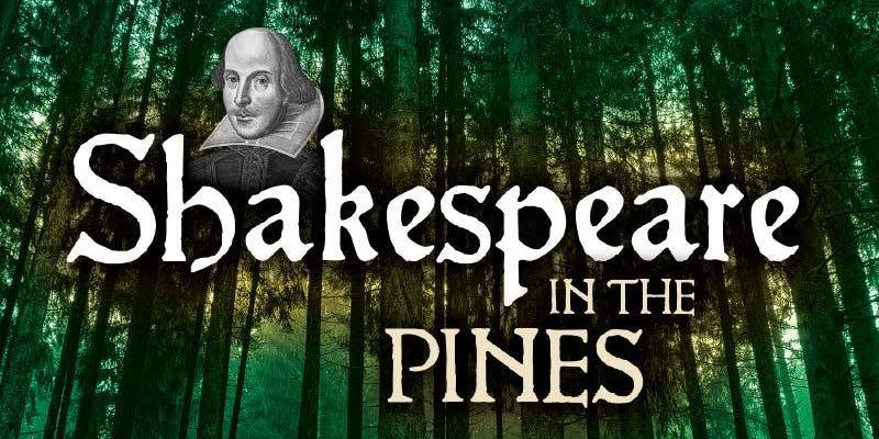 Shakespeare in the Pines logo over image from Saratoga Spa State Park