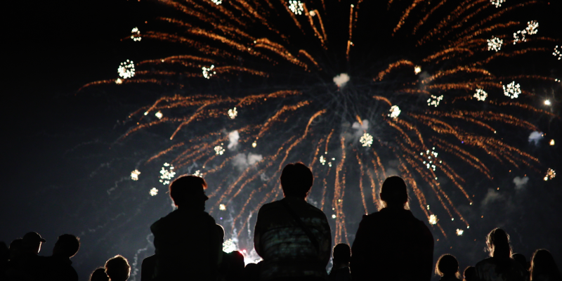 People watching fireworkds