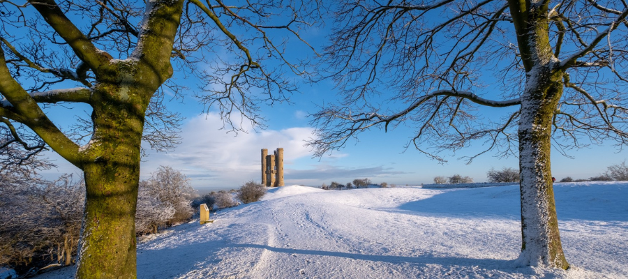 Broadway Tower in the snow