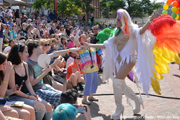 View of Drag Queen at Frederick Pride on Carroll Creek