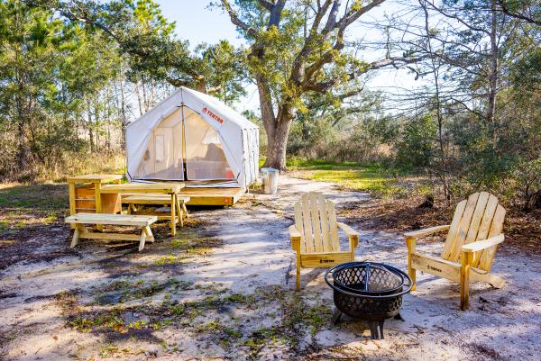 Tentrr camping setup at Buccaneer State Park