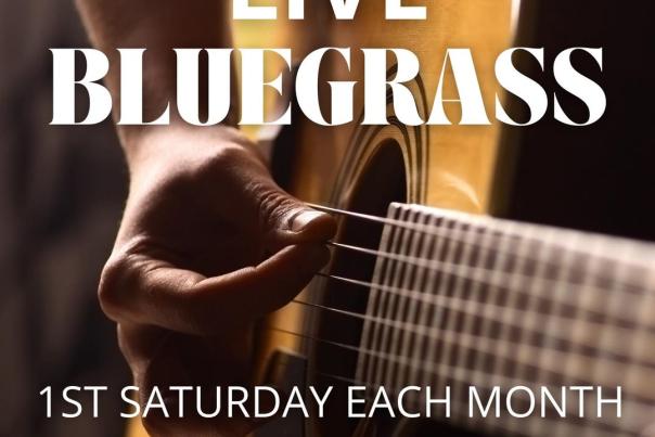 Flyer for live Bluegrass at Looneys Amphitheater Complex.