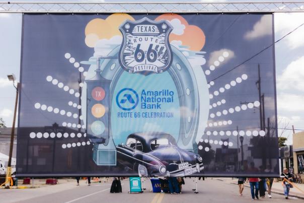 Entrance banner with Texas Route 66 Festival Logo