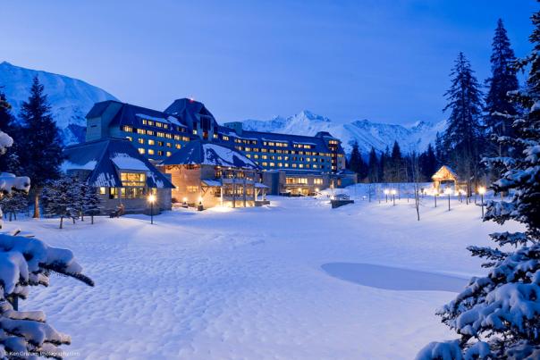 The Hotel Alyeska in winter at Alyeska Resort.
