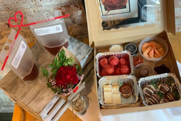 Preserve restaurant's Valentine's day grazing box for two comes with drinks to share.
