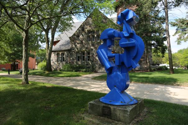 Untitled blue sculpture at Eastern Michigan University