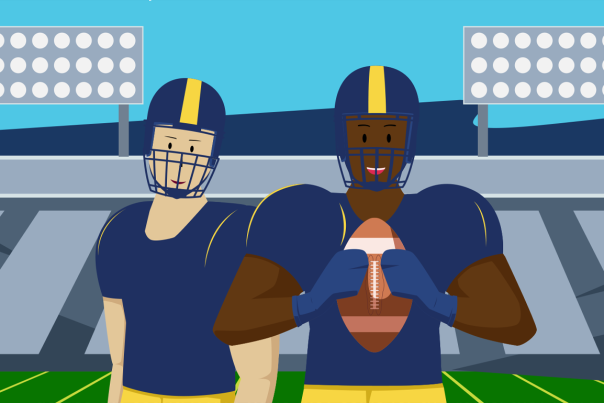 An illustration of two U-M Football players